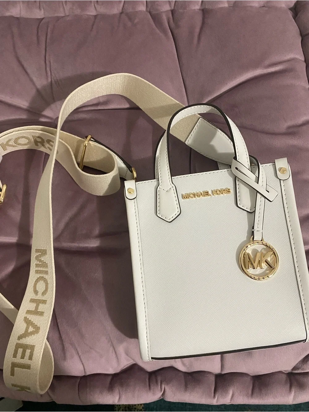 Michael Kors White Saffiano Mini Satchel with Branded Strap NEW WITHOUT TAG